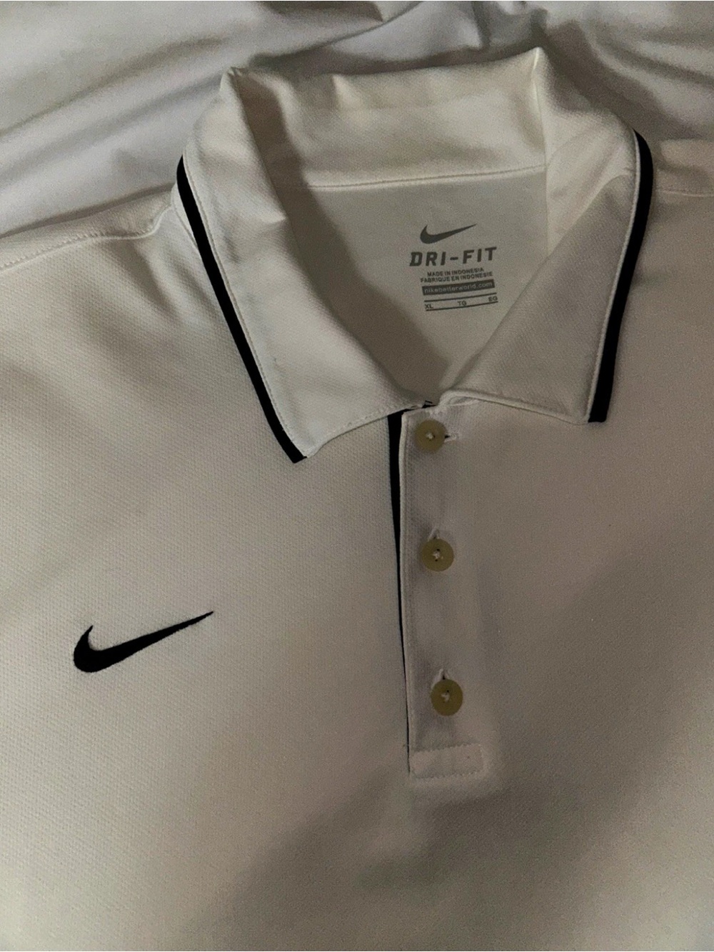 Nike White Polo with Black Trim and Swoosh
